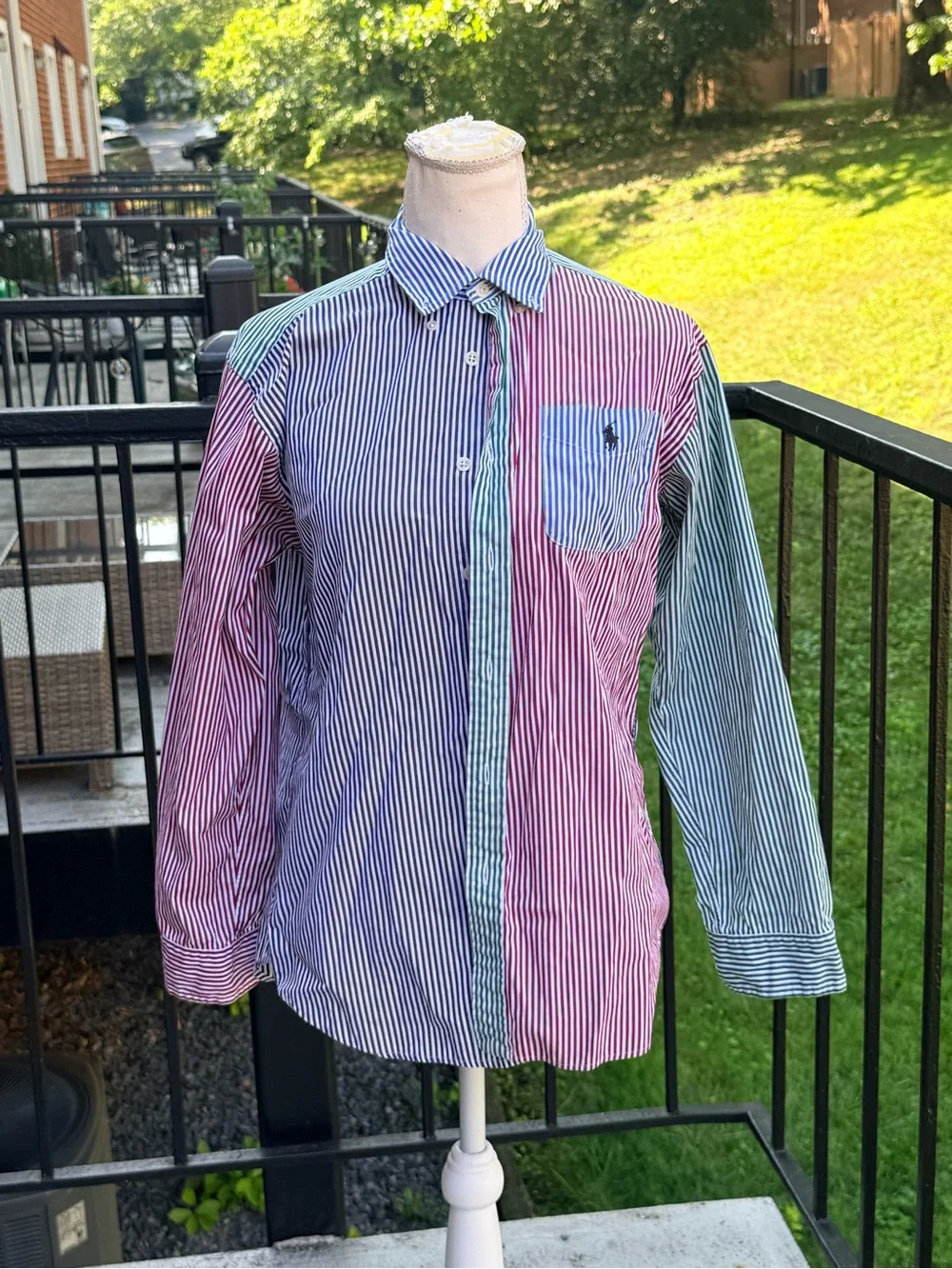 Ralph Lauren Blue, Green & White Striped Button-Up Shirt